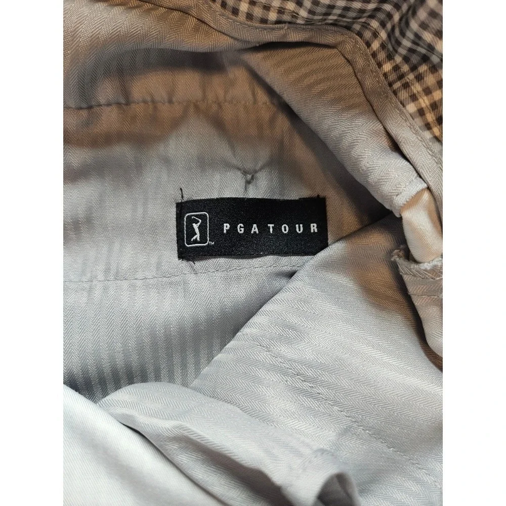 PGA Tour Mens Grey White Micro Check Golf Shorts Size 34 Performance Polyester